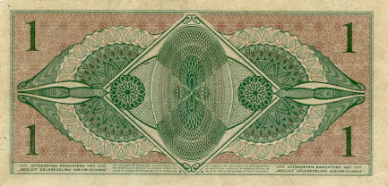 Обратная сторона банкноты Голландии номиналом 1 Гульден