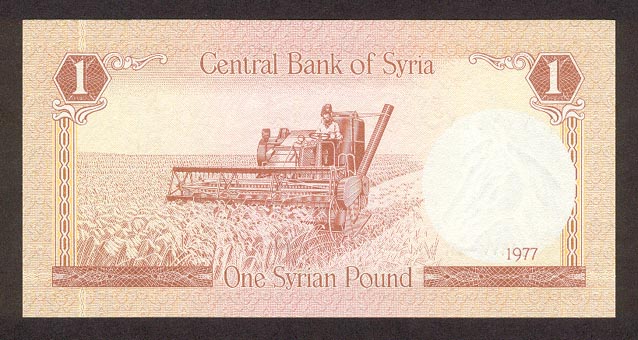 Обратная сторона банкноты Сирии номиналом 1 Фунт