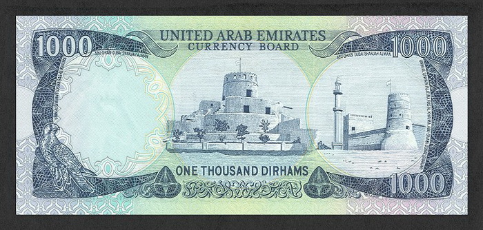 Обратная сторона банкноты ОАЭ номиналом 1000 Дирхемов