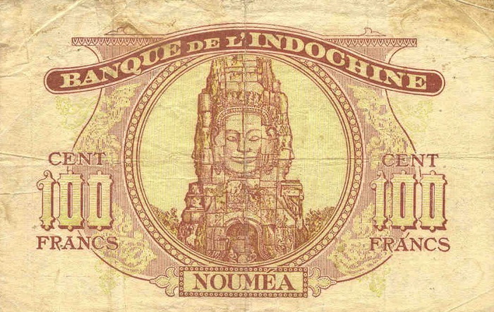 Обратная сторона банкноты Новой Каледонии номиналом 100 Франков