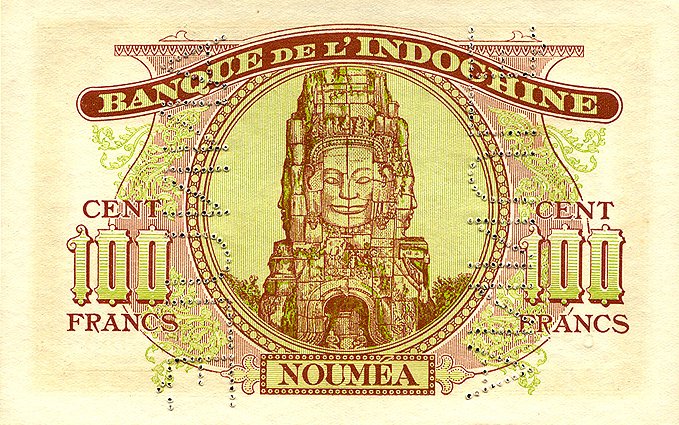 Обратная сторона банкноты Новой Каледонии номиналом 100 Франков