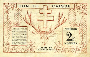 Обратная сторона банкноты Новой Каледонии номиналом 2 Франка