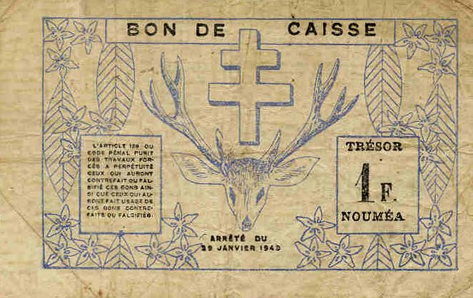 Обратная сторона банкноты Новой Каледонии номиналом 1 Франк