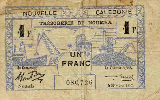Лицевая сторона банкноты Новой Каледонии номиналом 1 Франк