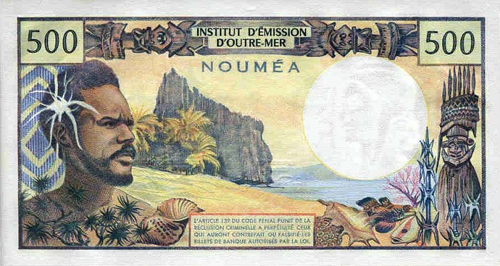 Обратная сторона банкноты Новой Каледонии номиналом 500 Франков