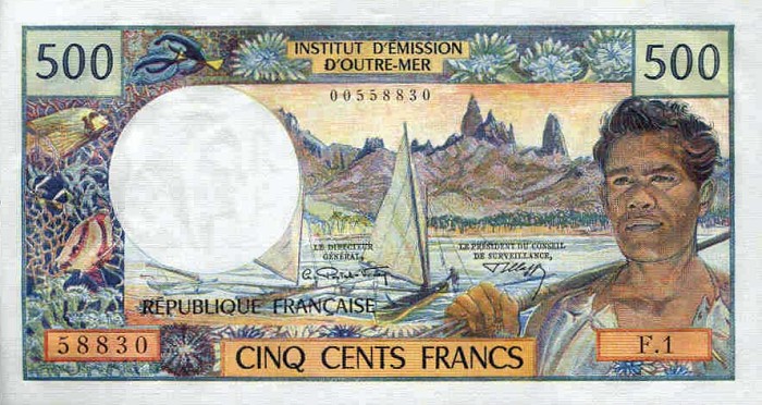 Лицевая сторона банкноты Новой Каледонии номиналом 500 Франков