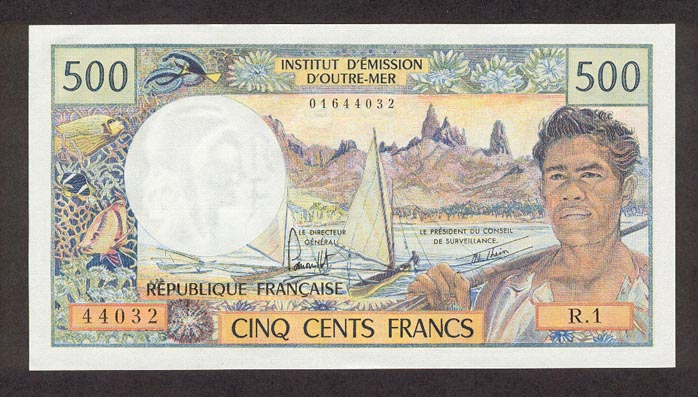 Лицевая сторона банкноты Новой Каледонии номиналом 500 Франков
