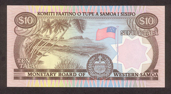 Обратная сторона банкноты Самоа номиналом 10 Тала
