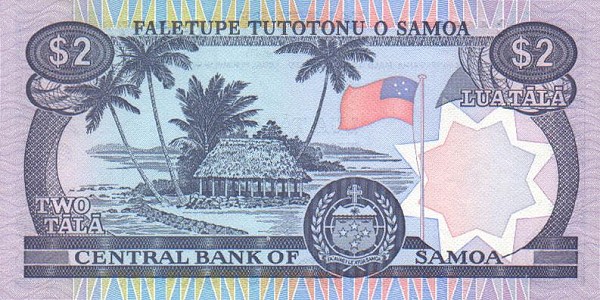Обратная сторона банкноты Самоа номиналом 2 Тала