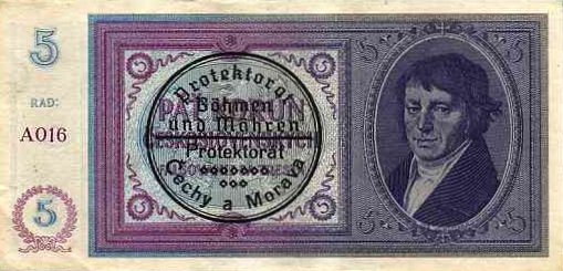 Лицевая сторона банкноты Чехии номиналом 5 Крон