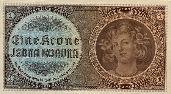 Лицевая сторона банкноты Чехии номиналом 1 Крона