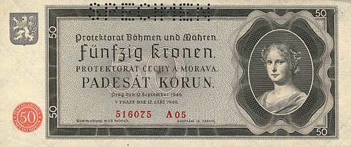 Лицевая сторона банкноты Чехии номиналом 50 Крон