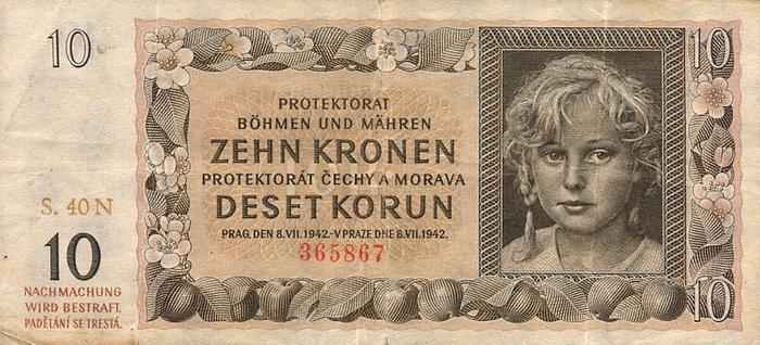 Лицевая сторона банкноты Чехии номиналом 10 Крон