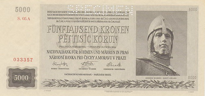 Лицевая сторона банкноты Чехии номиналом 5000 Крон