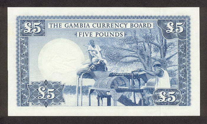 Обратная сторона банкноты Гамбии номиналом 5 Фунтов