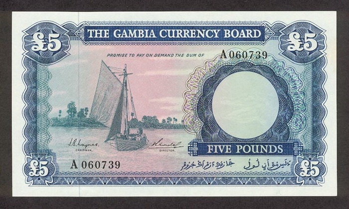Лицевая сторона банкноты Гамбии номиналом 5 Фунтов