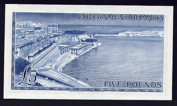 Обратная сторона банкноты Мальты номиналом 5 Фунтов