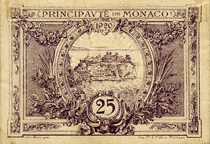 Обратная сторона банкноты Монако номиналом 25 Сантимов