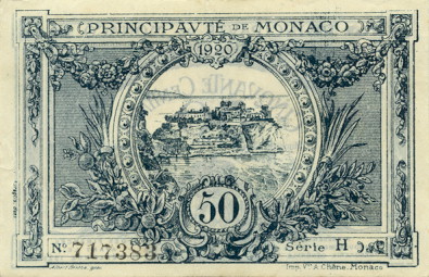 Обратная сторона банкноты Монако номиналом 50 Сантимов