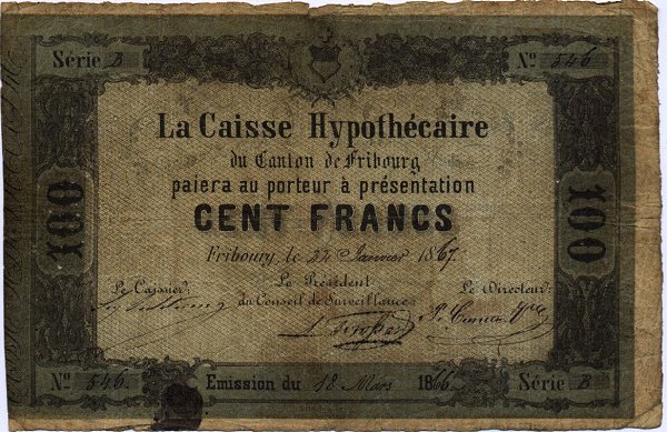 Лицевая сторона банкноты Швейцарии номиналом 100 Франков