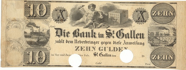 Лицевая сторона банкноты Швейцарии номиналом 10 Гульденов