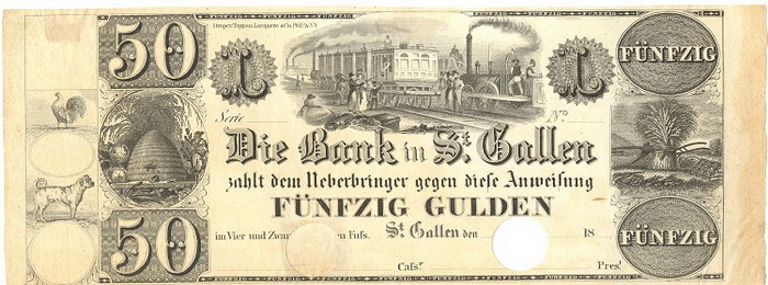 Лицевая сторона банкноты Швейцарии номиналом 50 Гульденов