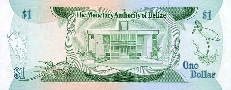 Обратная сторона банкноты Белиза номиналом 1 Доллар