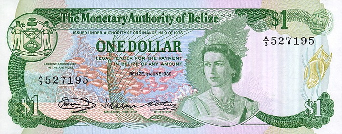 Лицевая сторона банкноты Белиза номиналом 1 Доллар