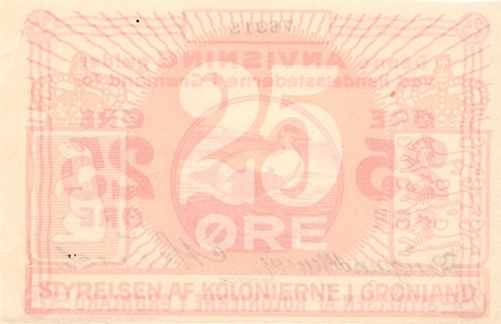 Обратная сторона банкноты Гренландии номиналом 25 Эре