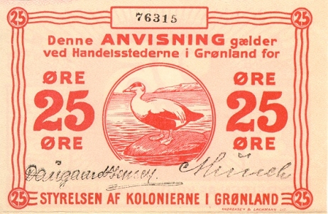 Лицевая сторона банкноты Гренландии номиналом 25 Эре