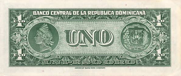 Обратная сторона банкноты Доминиканской республики номиналом 1 Песо Оро