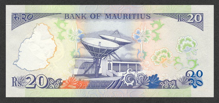Обратная сторона банкноты Маврикия номиналом 20 Рупий