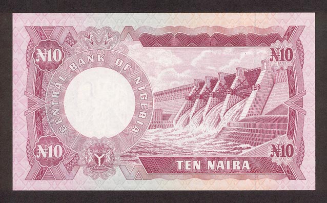 Обратная сторона банкноты Нигерии номиналом 10 Найр