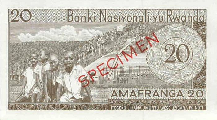 Обратная сторона банкноты Руанды номиналом 20 Франков