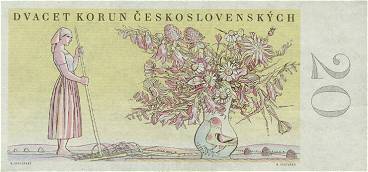 Обратная сторона банкноты Чехии номиналом 20 Крон