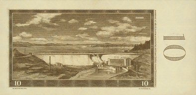 Обратная сторона банкноты Чехии номиналом 10 Крон
