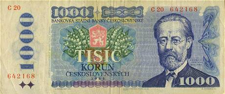 Лицевая сторона банкноты Чехии номиналом 1000 Крон