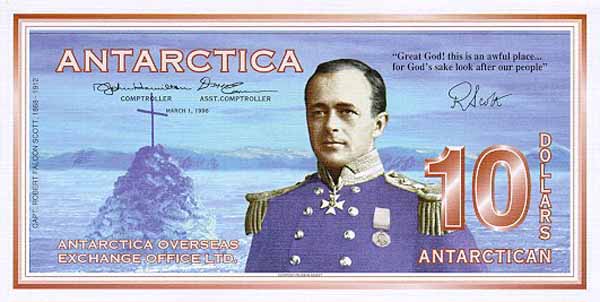 Лицевая сторона банкноты Антарктики номиналом 10 Долларов