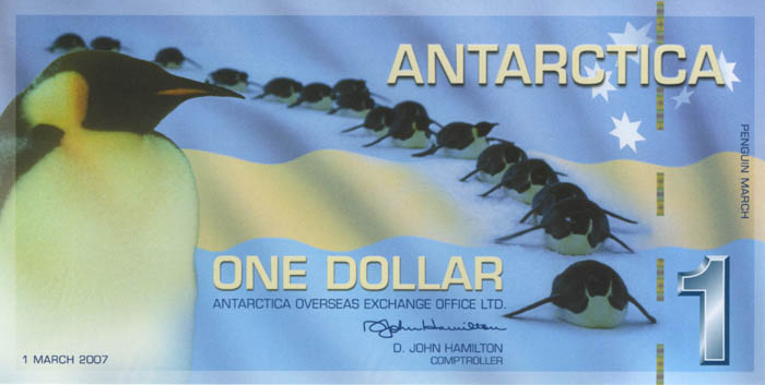 Лицевая сторона банкноты Антарктики номиналом 1 Доллар