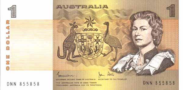 Лицевая сторона банкноты Австралии номиналом 1 Доллар