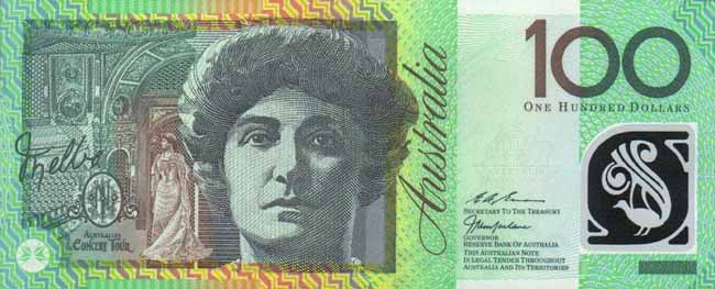 Лицевая сторона банкноты Австралии номиналом 100 Долларов