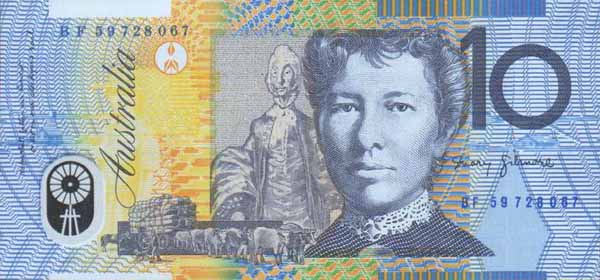 Лицевая сторона банкноты Австралии номиналом 10 Долларов