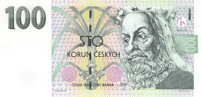 Лицевая сторона банкноты Чехии номиналом 100 Крон