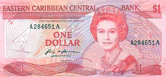 Лицевая сторона банкноты Антигуа и Барбуды номиналом 1 Доллар