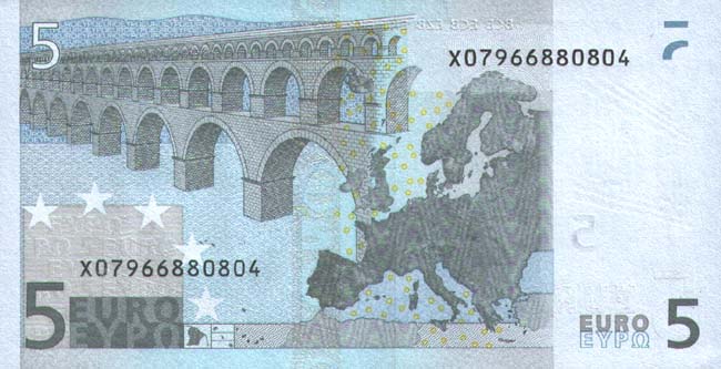 Обратная сторона банкноты Мальты номиналом 5 Евро