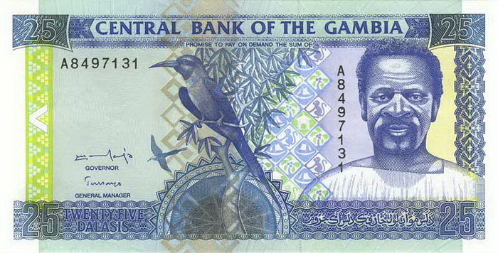 Лицевая сторона банкноты Гамбии номиналом 25 Даласи