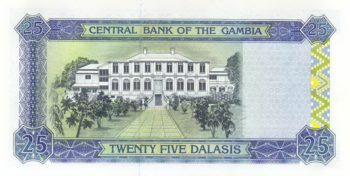 Обратная сторона банкноты Гамбии номиналом 25 Даласи