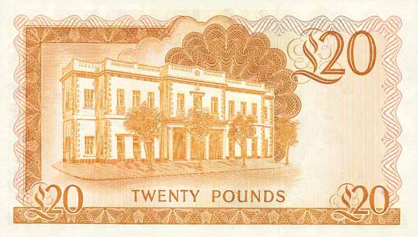 Обратная сторона банкноты Гибралтара номиналом 20 Фунтов