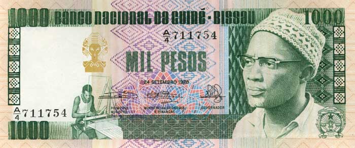 Лицевая сторона банкноты Гвинеи-Бисау номиналом 1000 Песо