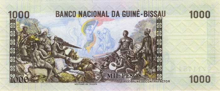Обратная сторона банкноты Гвинеи-Бисау номиналом 1000 Песо